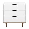 Modern Mid-Century Style 3-Drawer Dresser Chest in White Walnut Wood Finish