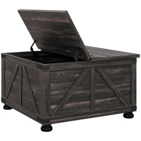 HOMCOM Farmhouse Coffee Table, Square Coffee Table with Storage for Living Room, Center Table with Hinged Flip Lift Top and Hidden Space