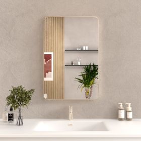 24x36 In. Aluminum Framed Rounded Rectangle Bathroom Wall Mirror, Brushed Nickel Bathroom Vanity Mirror Farmhouse, Anti-Rust, Tempered Glass mirr