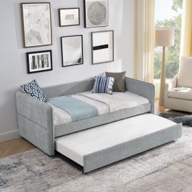 Daybed with Trundle Upholstered Tufted Sofa Bed, Twin Size, Boucle Fabric, Grey(83"x43"x29.5")