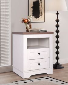 Farmhouse Nightstand , End Table, Side Table with 2 Drawers Storage Cabinet for Bedroom, Living Room, Farmhouse Design, Wood Rustic, Antique White