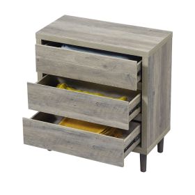Dresser with 3 Drawers - Wooden Chest of Drawer for Bedroom, Tall Nightstand Side Table, Grey Oak Storage Drawer Cabinet