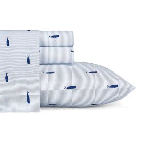 Coastal Beach 100-Percent Cotton Navy Blue White Stripe Sheet Set (size: queen)