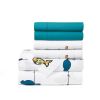 Teal Yellow White Floral Birds on Wire Soft Polyester 6 Piece Sheet Set