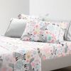 Pink Grey White Teal Floral Fox Birds Soft Polyester 6 Piece Sheet Set