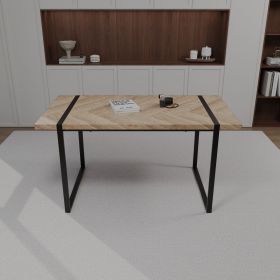 59 " dining table modern industrial rectangular MDF light wood , 4-6 people, 1.5" thick engineering wood tabletop and black rectangular metal leg (Color: Light wood color)