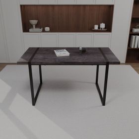 59 " dining table modern industrial rectangular MDF light wood , 4-6 people, 1.5" thick engineering wood tabletop and black rectangular metal leg (Color: Black)